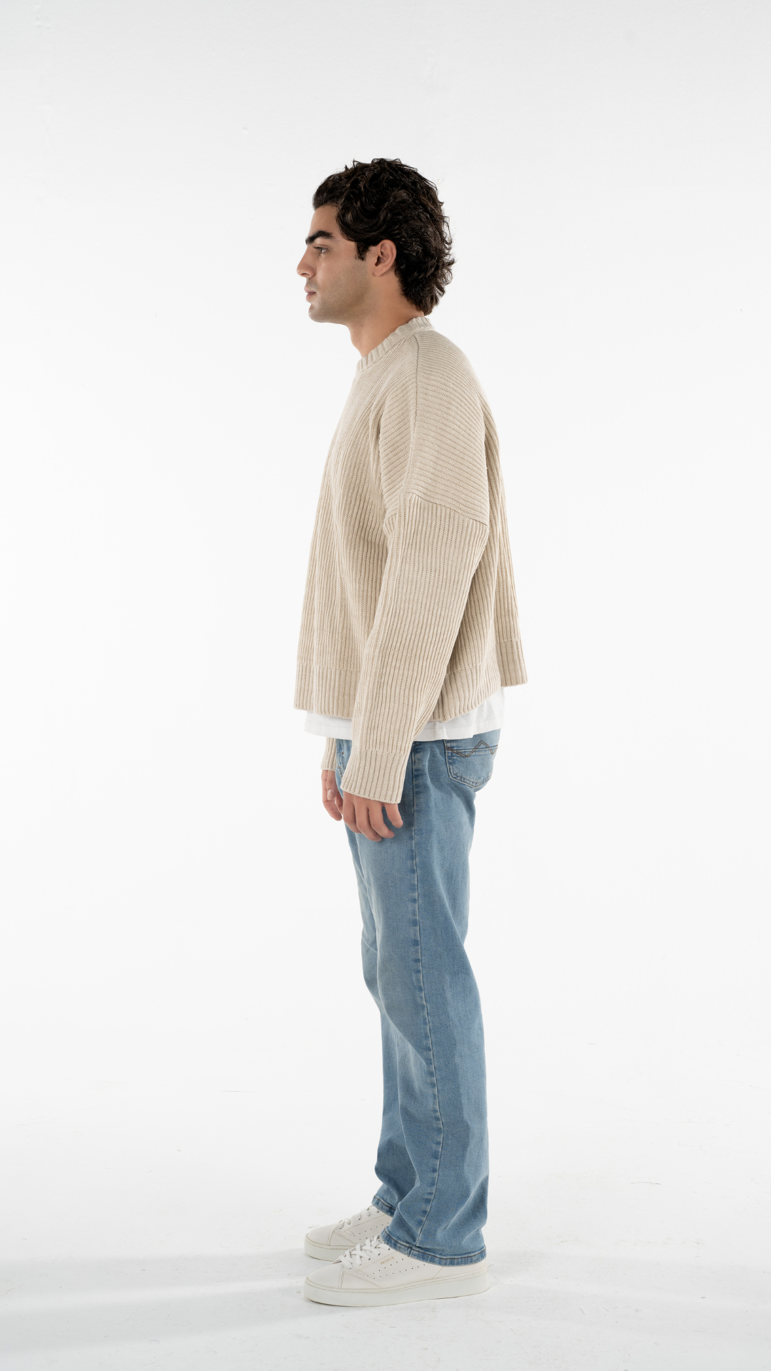 Beige Knitted Cropped Sweater