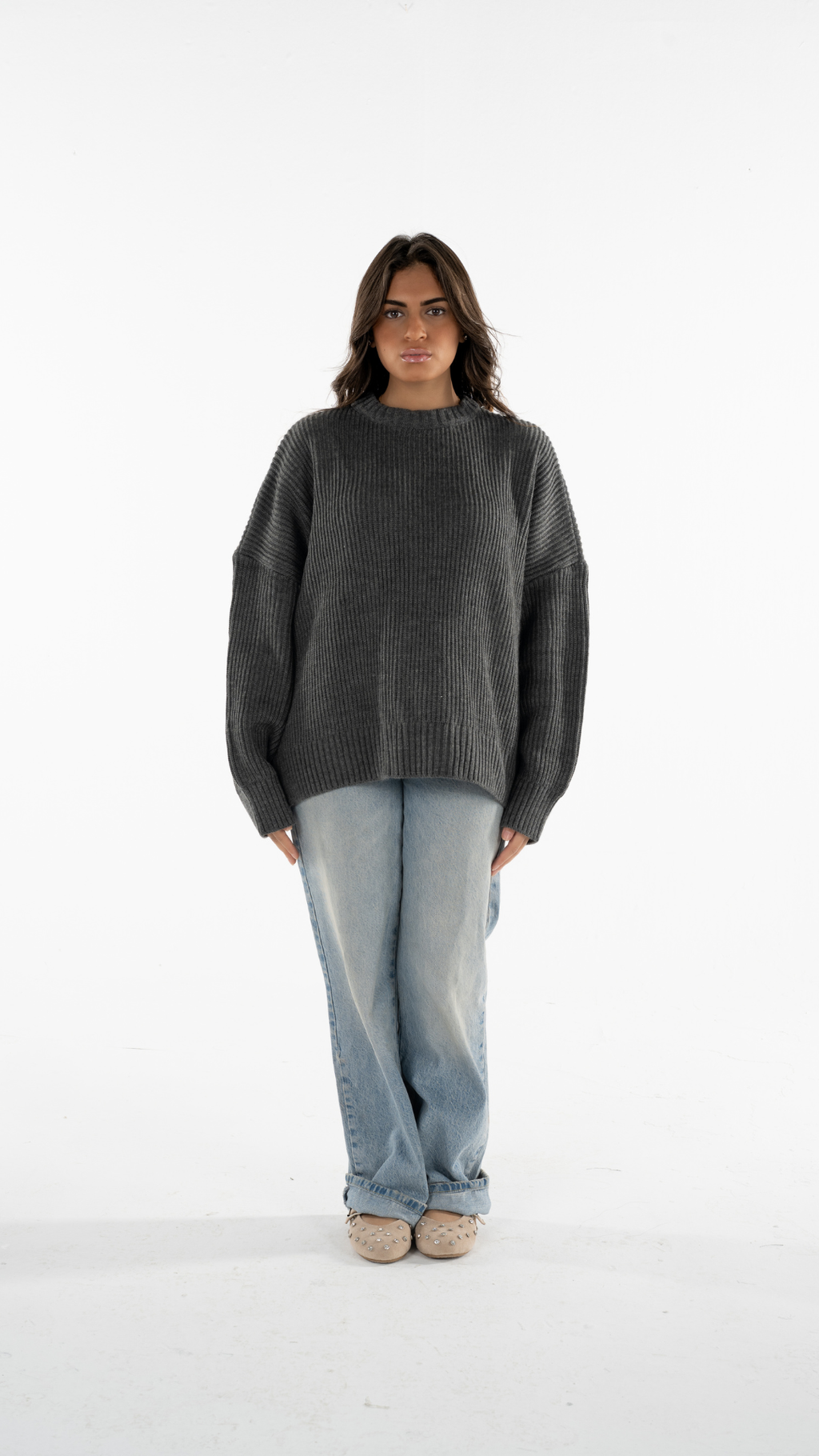 Grey Knitted Cropped Sweater