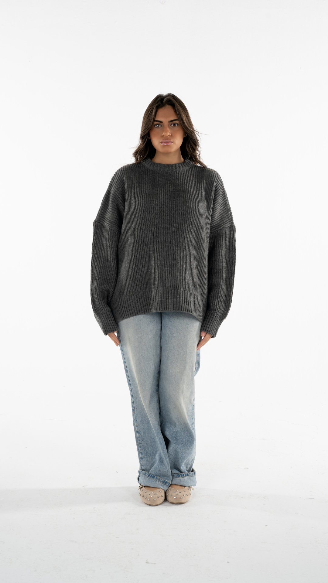 Grey Knitted Cropped Sweater