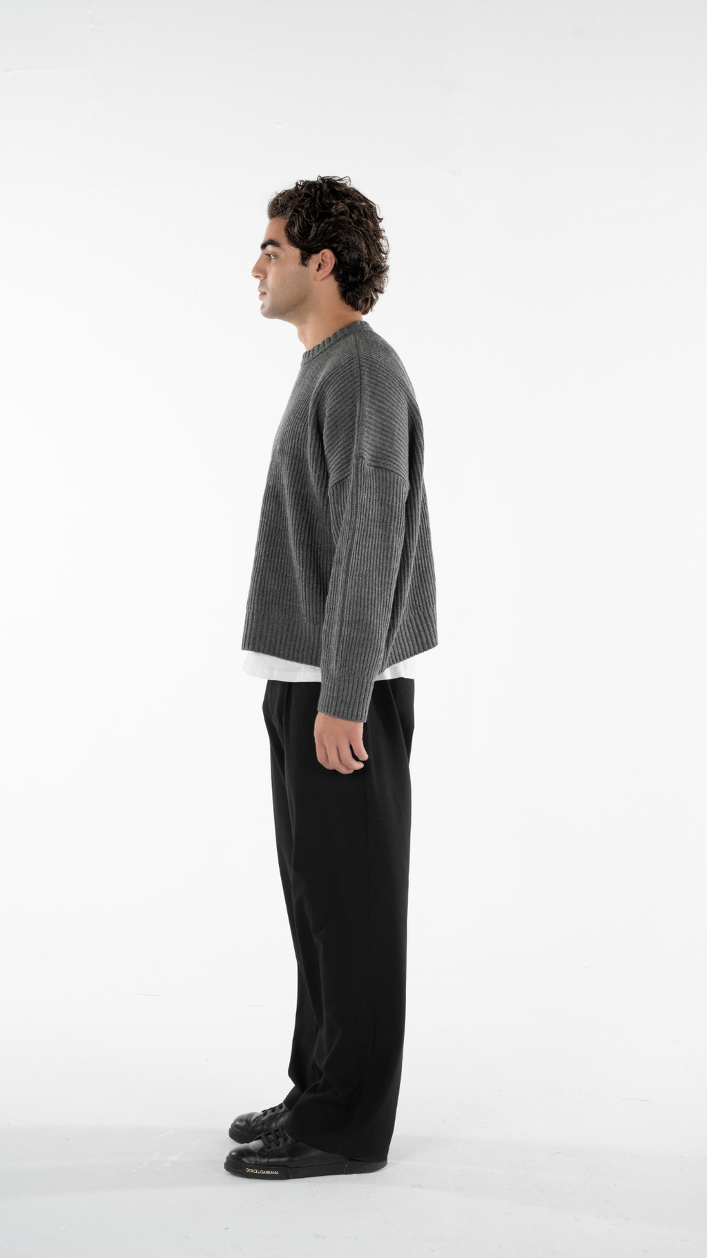 Grey Knitted Cropped Sweater