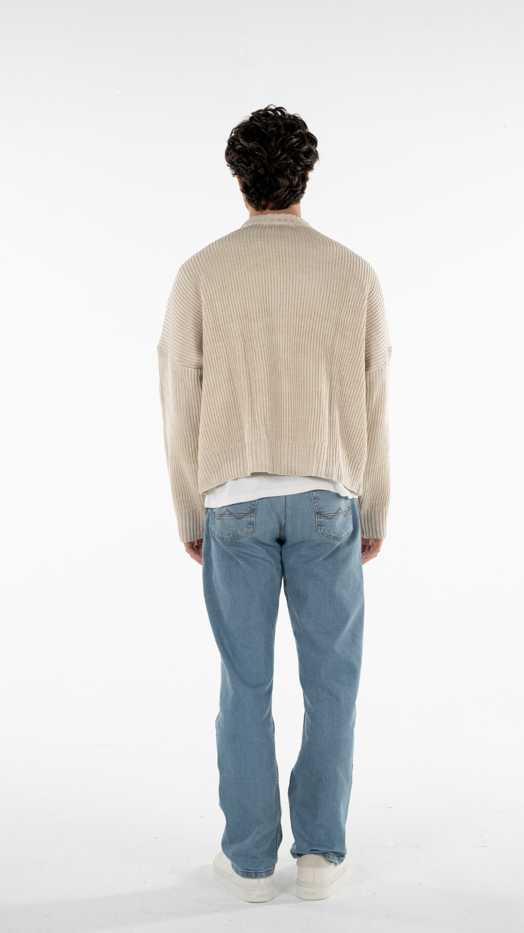 Beige Knitted Cropped Sweater