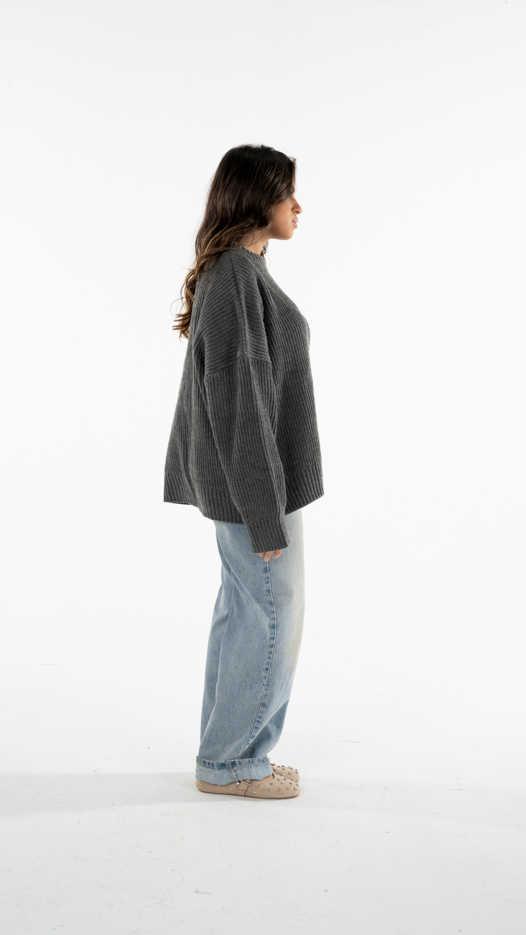 Grey Knitted Cropped Sweater