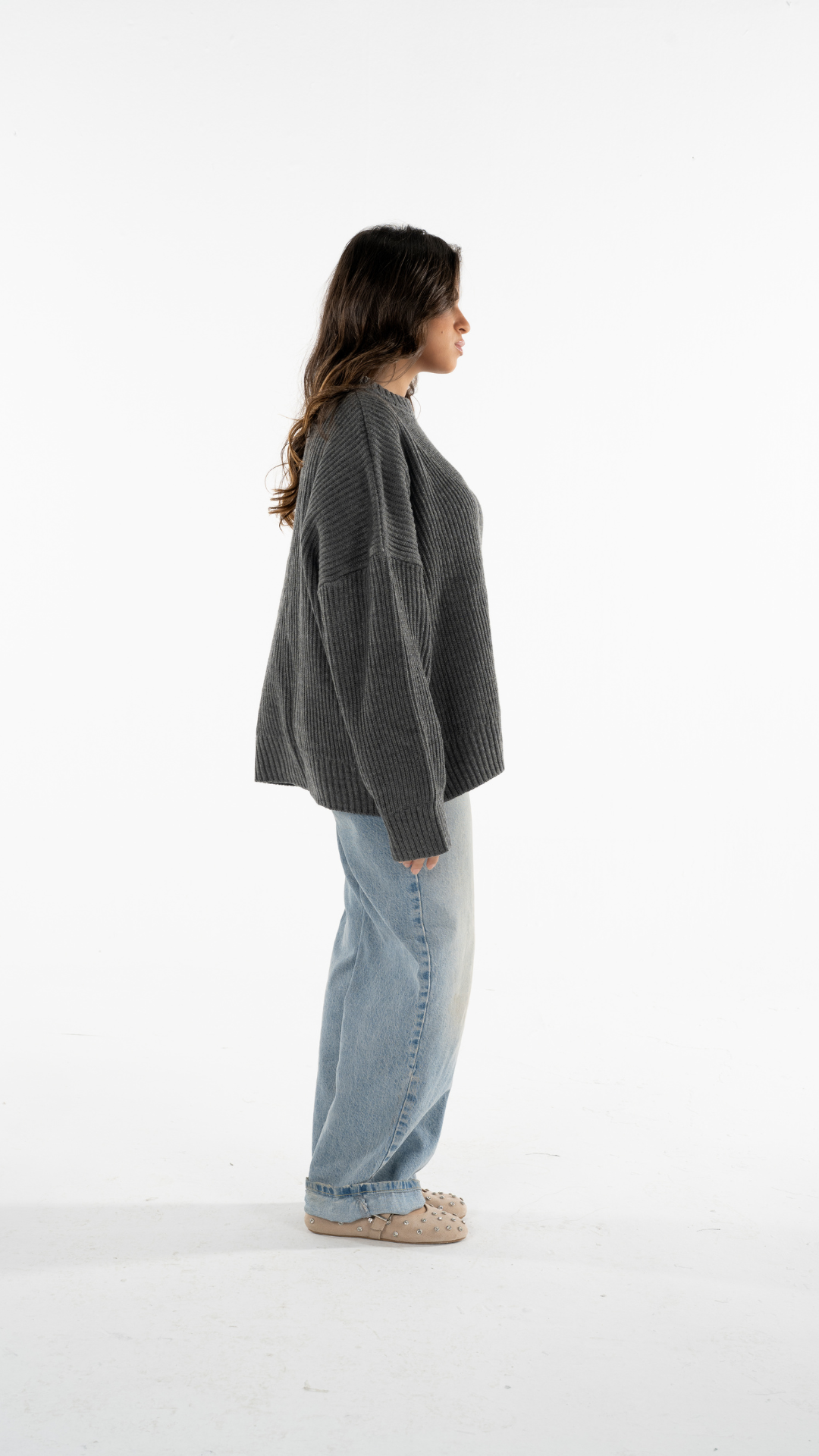 Grey Knitted Cropped Sweater