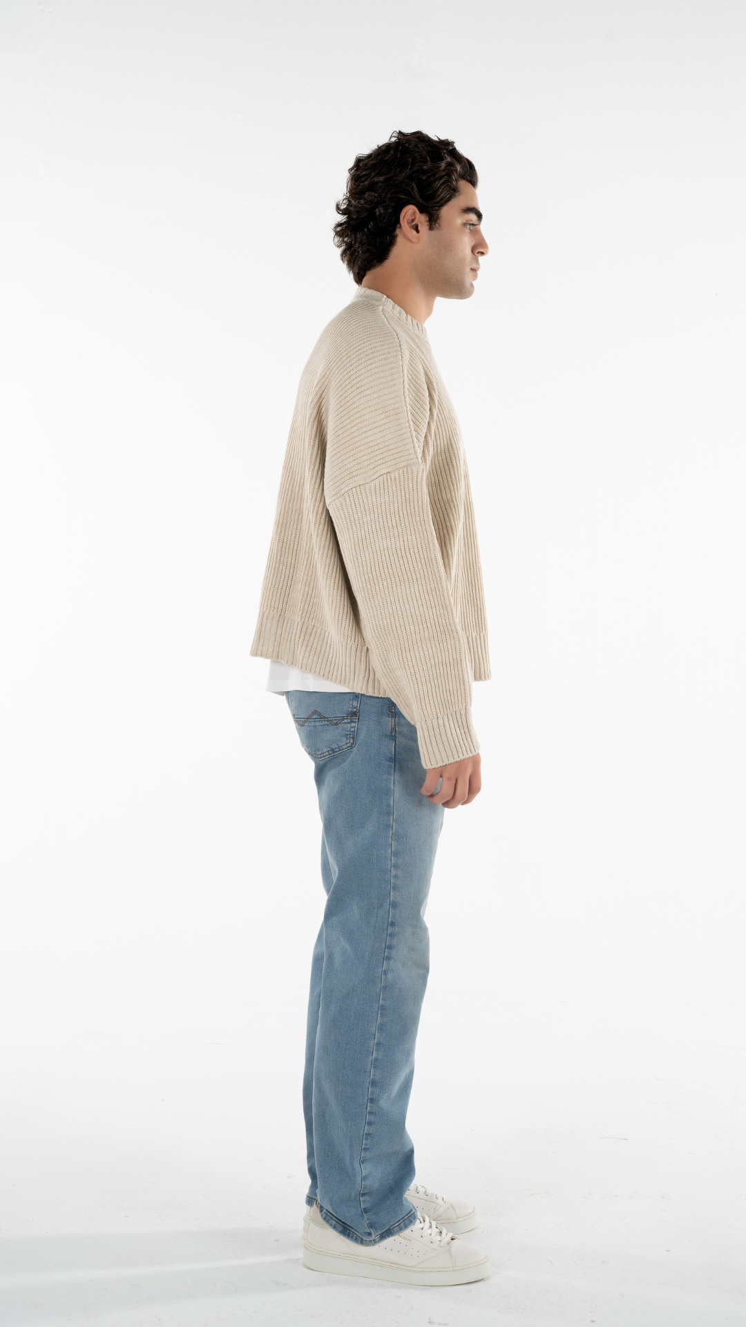 Beige Knitted Cropped Sweater