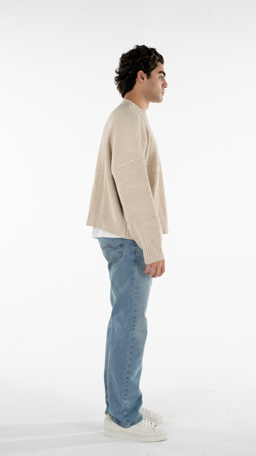 Beige Knitted Cropped Sweater