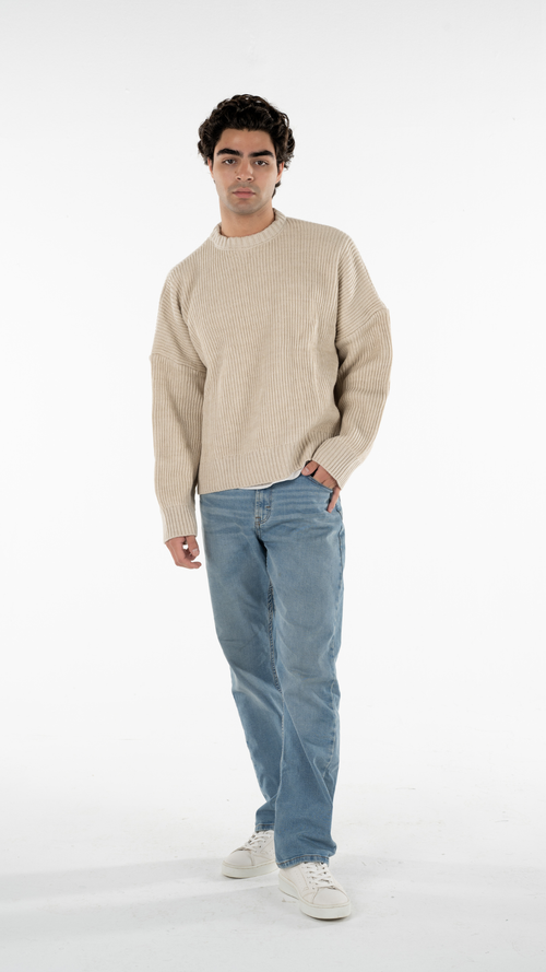 Beige Knitted Cropped Sweater