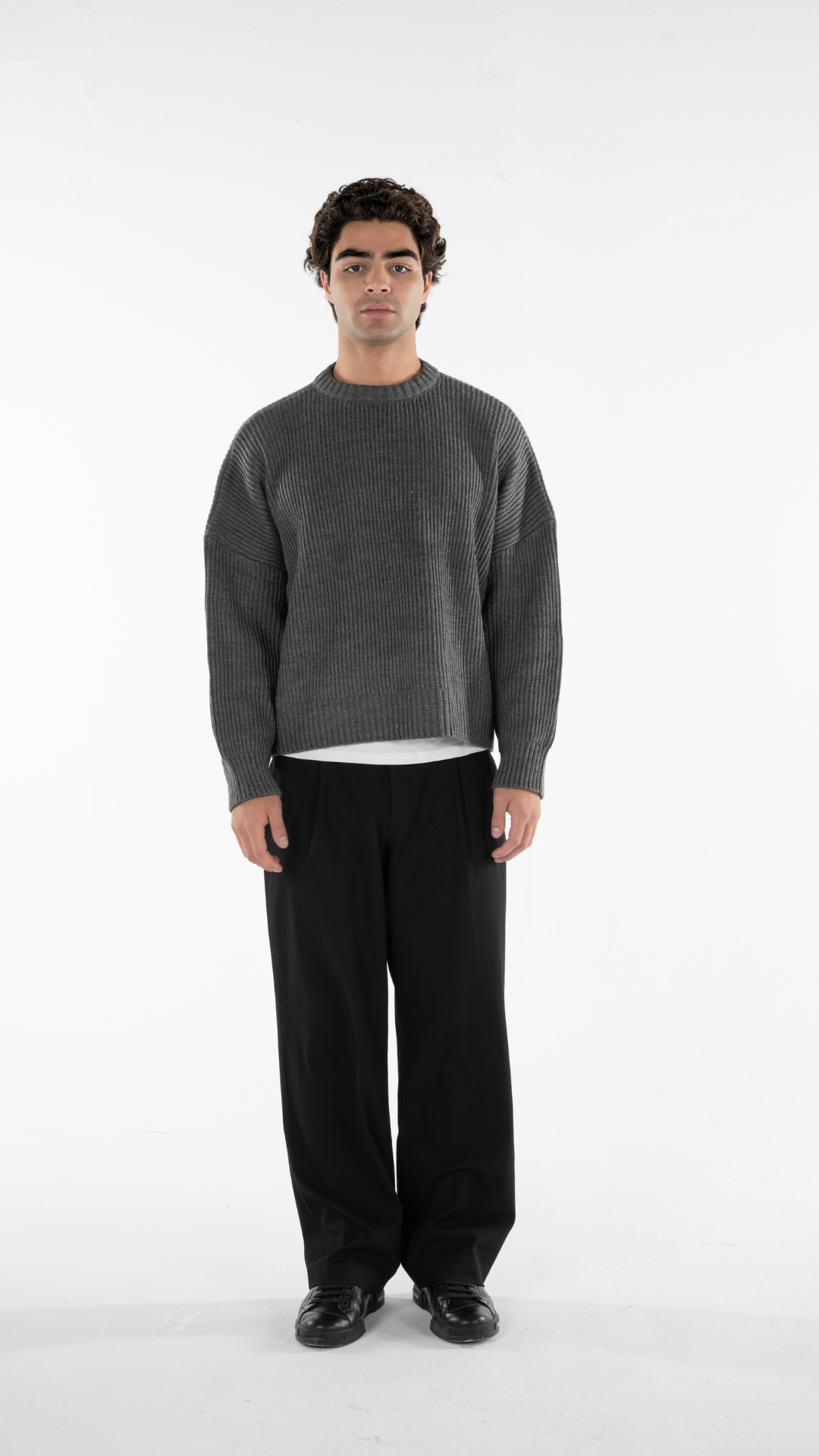 Grey Knitted Cropped Sweater