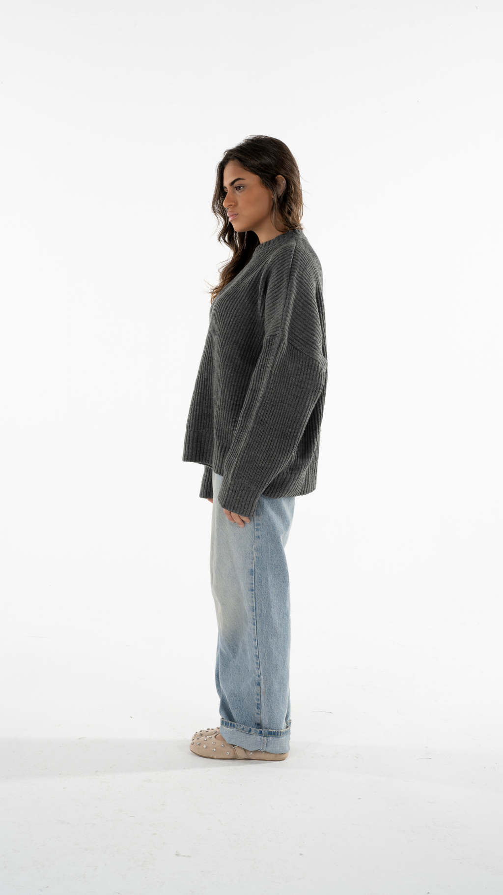 Grey Knitted Cropped Sweater