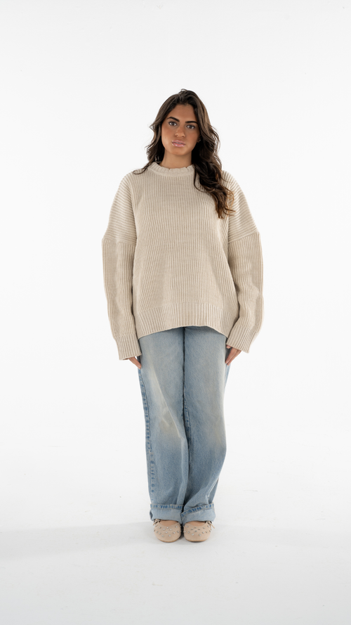 Beige Knitted Cropped Sweater