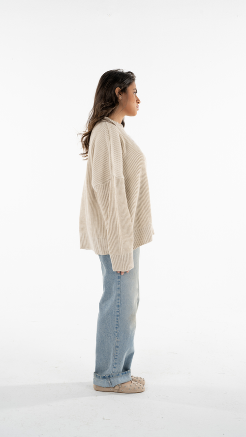 Beige Knitted Cropped Sweater