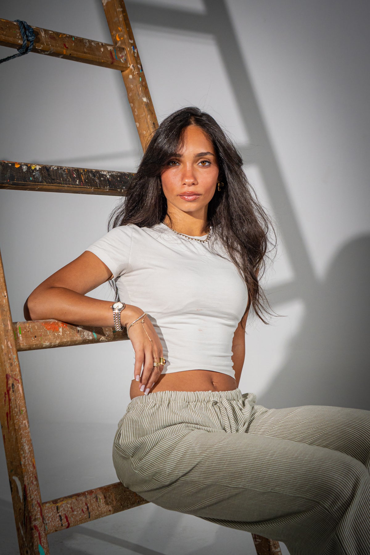 Olive Striped Linen Pants