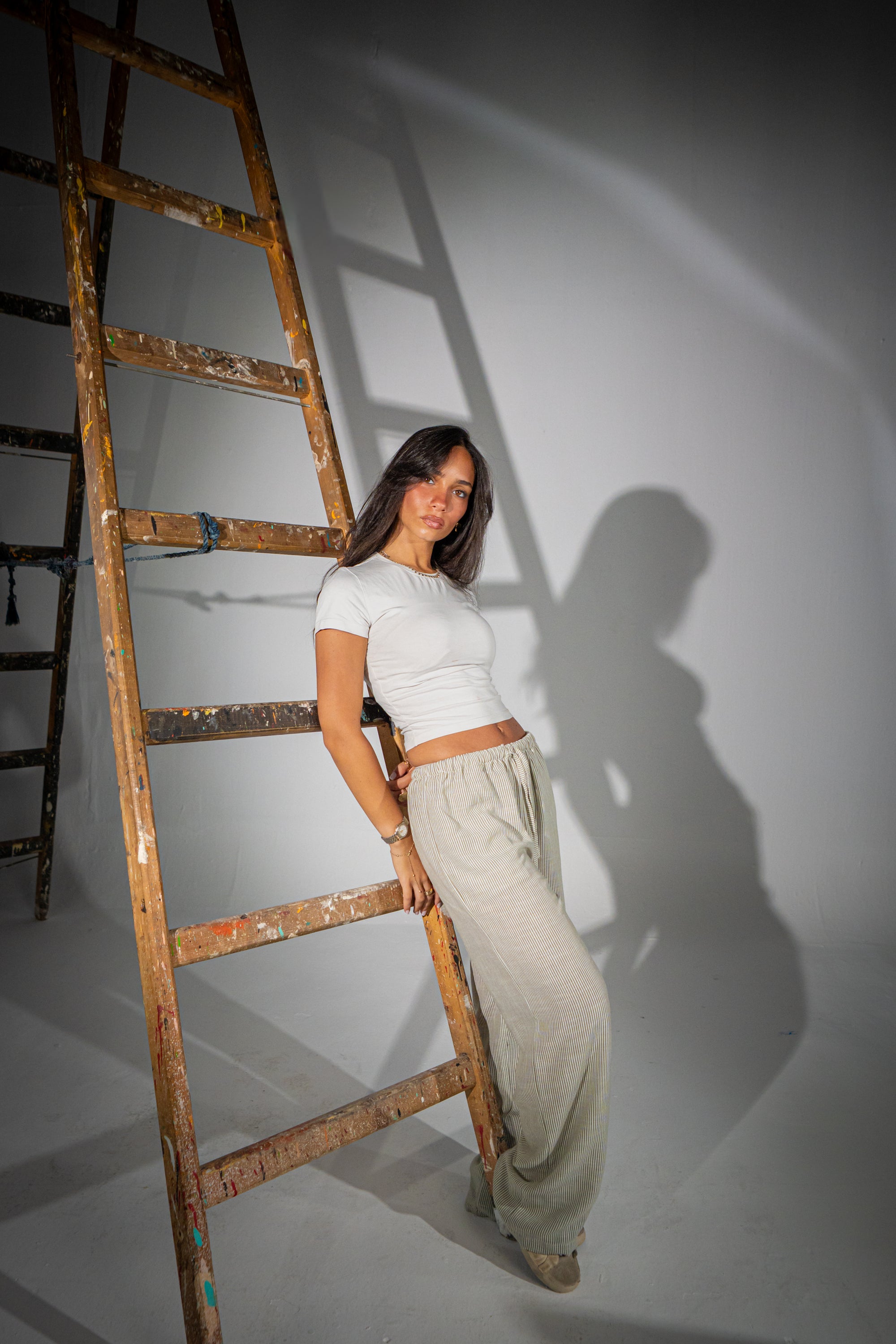 Olive Striped Linen Pants