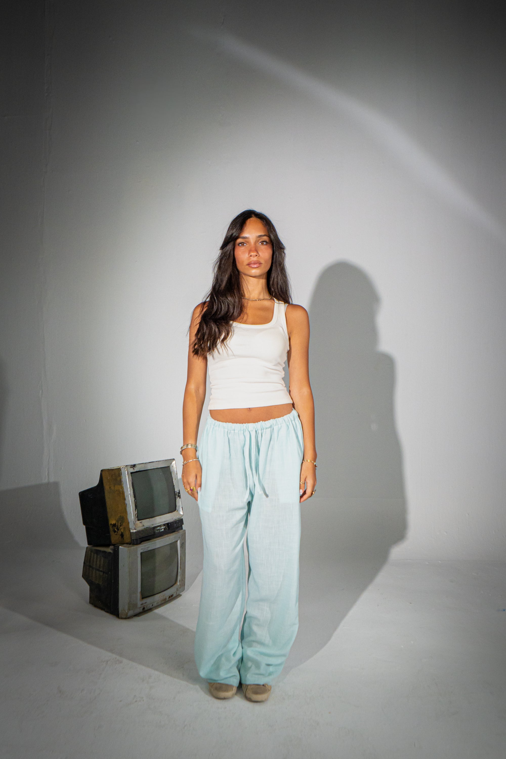 Blue Striped linen Pants