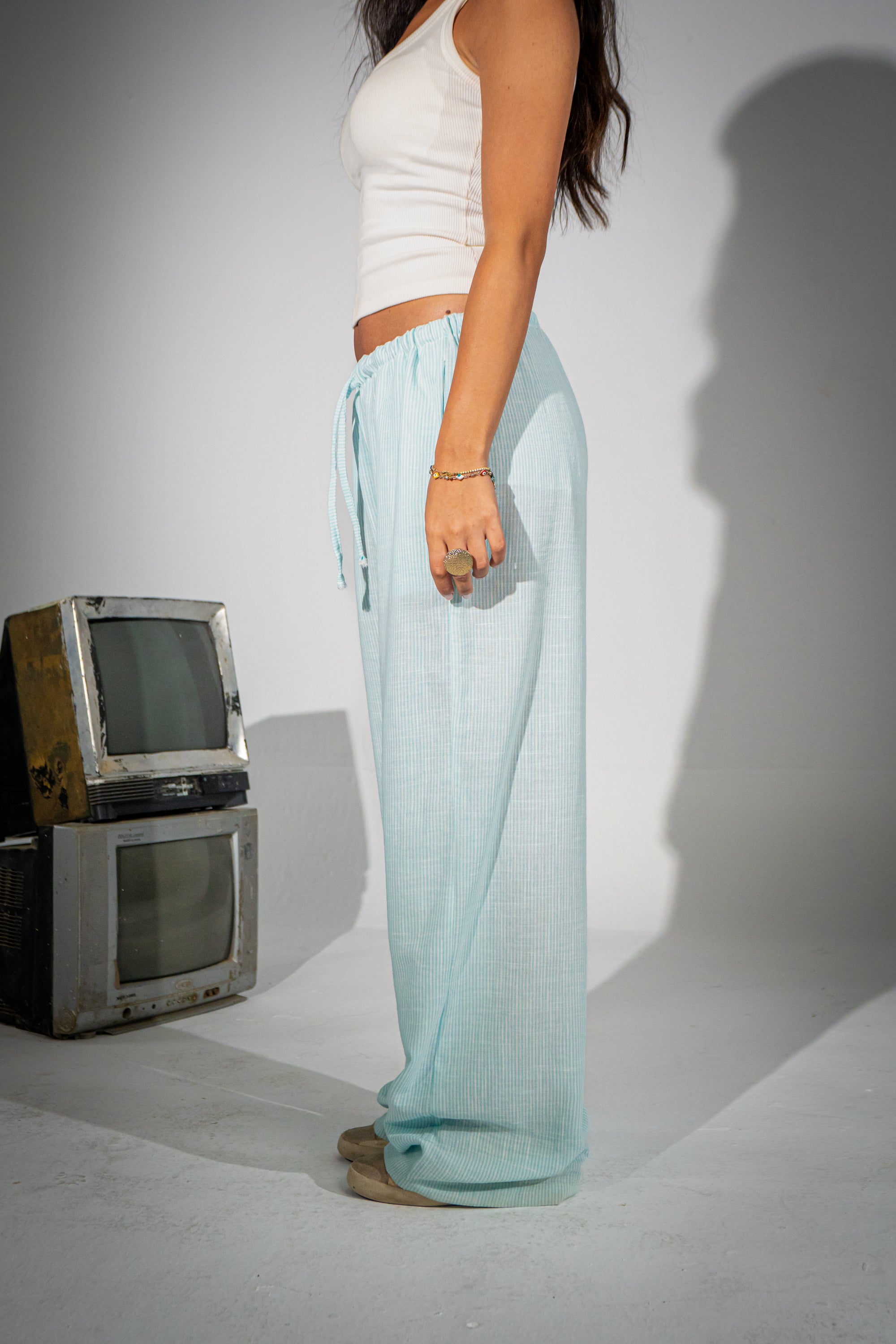 Blue Striped linen Pants