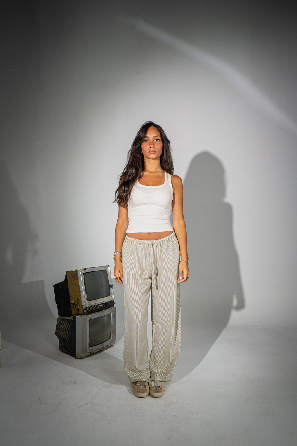 Olive Striped Linen Pants