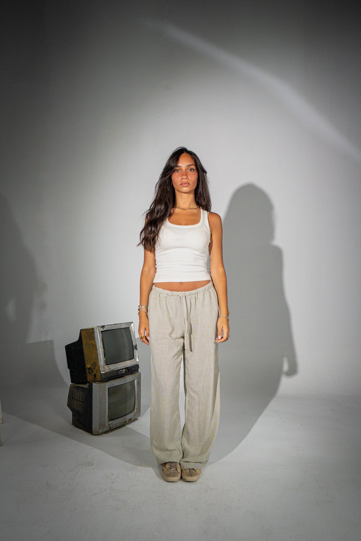 Olive Striped Linen Pants
